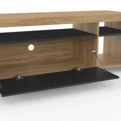 IDMarket Meuble télé 140 cm bois et placard noir* Collection Contemporaine|Collection Design