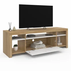 IDMarket Meuble télé 140 cm bois et placard blanc* Collection Design|Collection Contemporaine