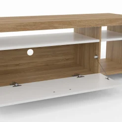 IDMarket Meuble télé 140 cm bois et placard blanc* Collection Design|Collection Contemporaine