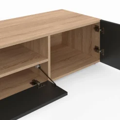 IDMarket Meuble télé 180 cm noir et bois façon hêtre avec rangement* Collection Contemporaine|Meubles Tv