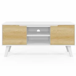 IDMarket Meuble télé bois blanc 2 portes façon hêtre 110 cm* Collection Scandinave|Meubles Tv
