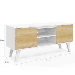 IDMarket Meuble télé bois blanc 2 portes façon hêtre 110 cm* Collection Scandinave|Meubles Tv