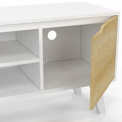 IDMarket Meuble télé bois blanc 2 portes façon hêtre 110 cm* Collection Scandinave|Meubles Tv