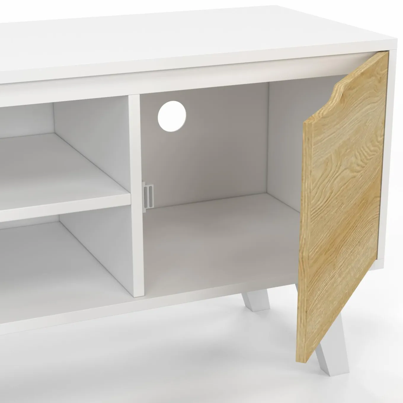 IDMarket Meuble télé bois blanc 2 portes façon hêtre 110 cm* Collection Scandinave|Meubles Tv