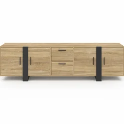 IDMarket Meuble télé bois et noir 4 portes + 2 tiroirs 180 cm* Meubles Tv