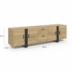 IDMarket Meuble télé bois et noir 4 portes + 2 tiroirs 180 cm* Meubles Tv