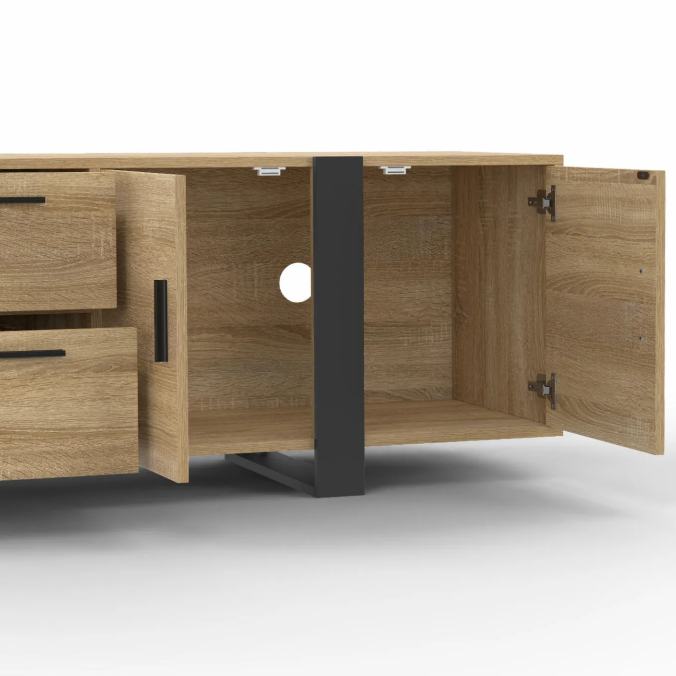 IDMarket Meuble télé bois et noir 4 portes + 2 tiroirs 180 cm* Meubles Tv