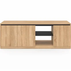 IDMarket Meuble télé bois façon hêtre et noir 140 cm 3 portes* Collection Contemporaine|Salon Complet