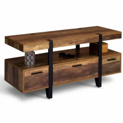 IDMarket Meuble télé bois foncé pied épingle avec tiroirs* Meubles Tiroirs|Collection Vintage