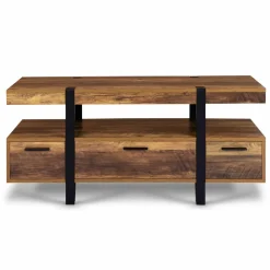 IDMarket Meuble télé bois foncé pied épingle avec tiroirs* Meubles Tiroirs|Collection Vintage