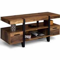 IDMarket Meuble télé bois foncé pied épingle avec tiroirs* Meubles Tiroirs|Collection Vintage