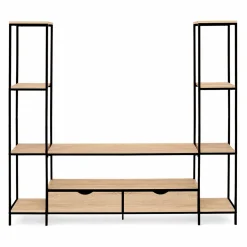 IDMarket Meuble télé bois métal avec étagères et tiroirs* Collection Industrielle|Salon Complet