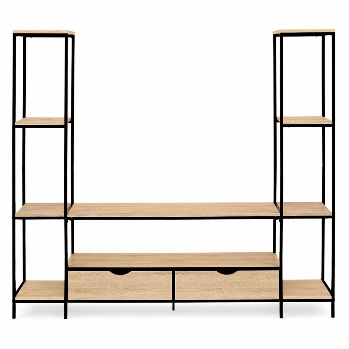 IDMarket Meuble télé bois métal avec étagères et tiroirs* Collection Industrielle|Salon Complet