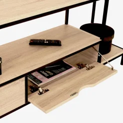 IDMarket Meuble télé bois métal avec étagères et tiroirs* Collection Industrielle|Salon Complet