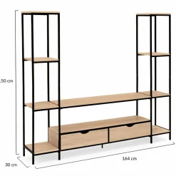 IDMarket Meuble télé bois métal avec étagères et tiroirs* Collection Industrielle|Salon Complet