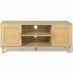 IDMarket Meuble télé cannage et bois clair avec étagères* Meubles En Bois|Collection Cannage