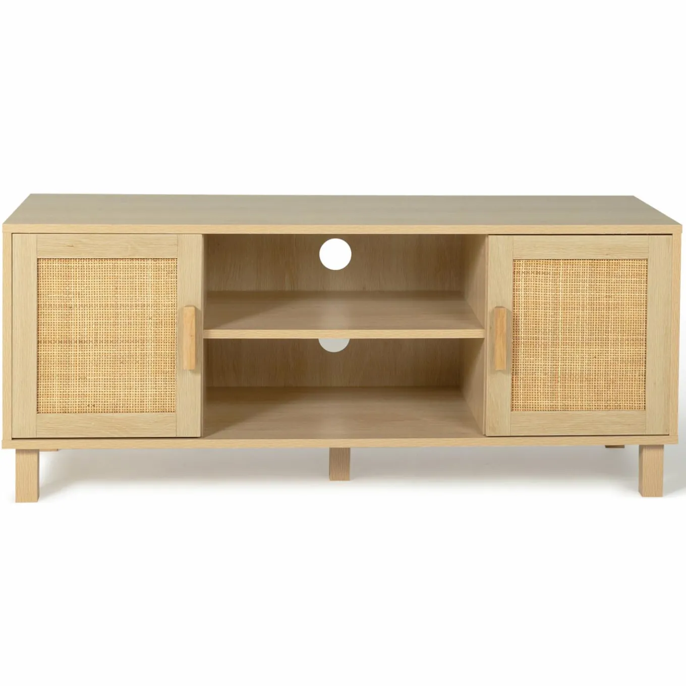 IDMarket Meuble télé cannage et bois clair avec étagères* Meubles En Bois|Collection Cannage