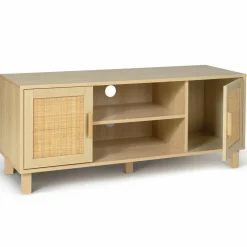 IDMarket Meuble télé cannage et bois clair avec étagères* Meubles En Bois|Collection Cannage
