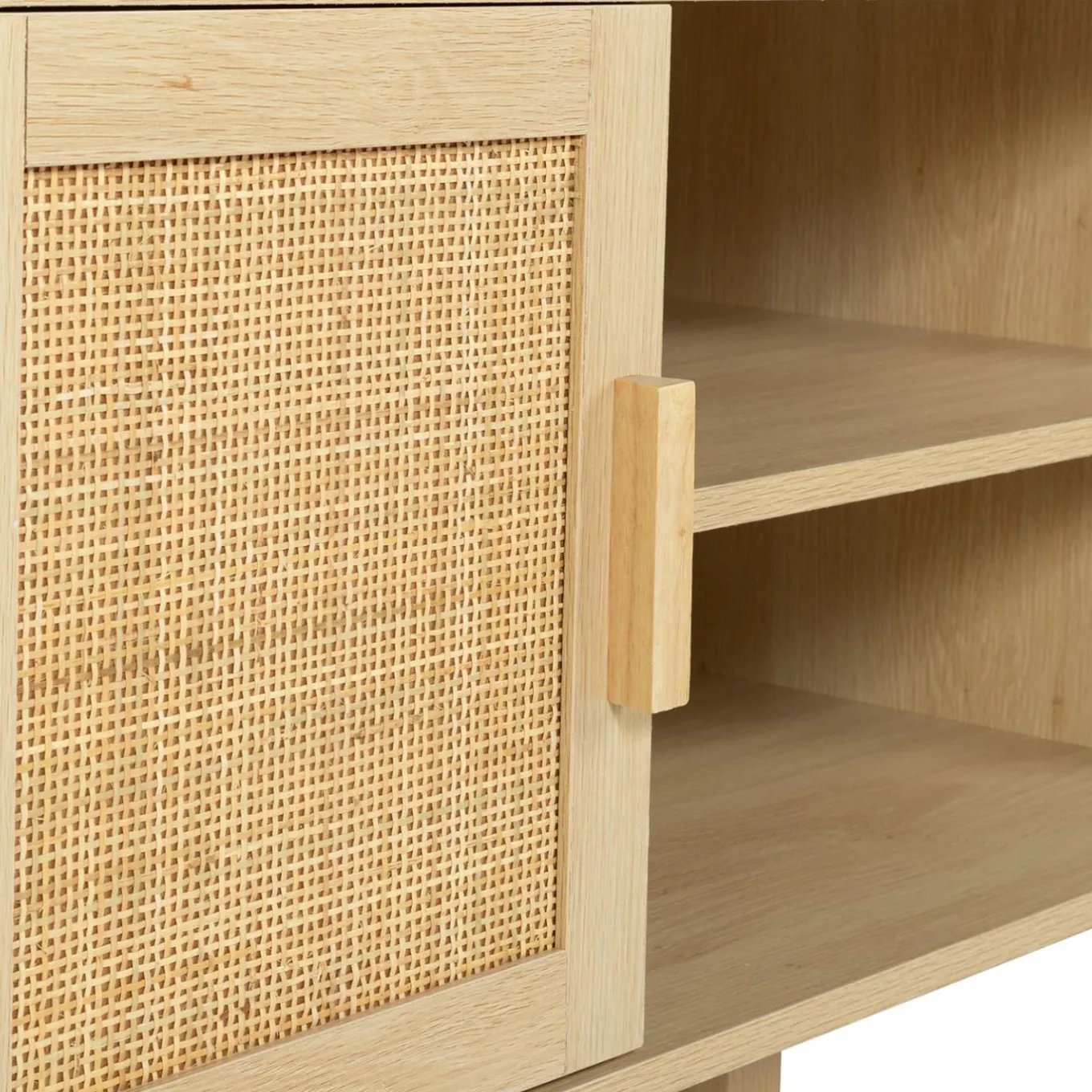 IDMarket Meuble télé cannage et bois clair avec étagères* Meubles En Bois|Collection Cannage