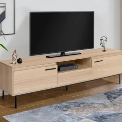 IDMarket Meuble télé contemporain bois et métal 180 cm avec rangements* Collection Design|Collection Contemporaine