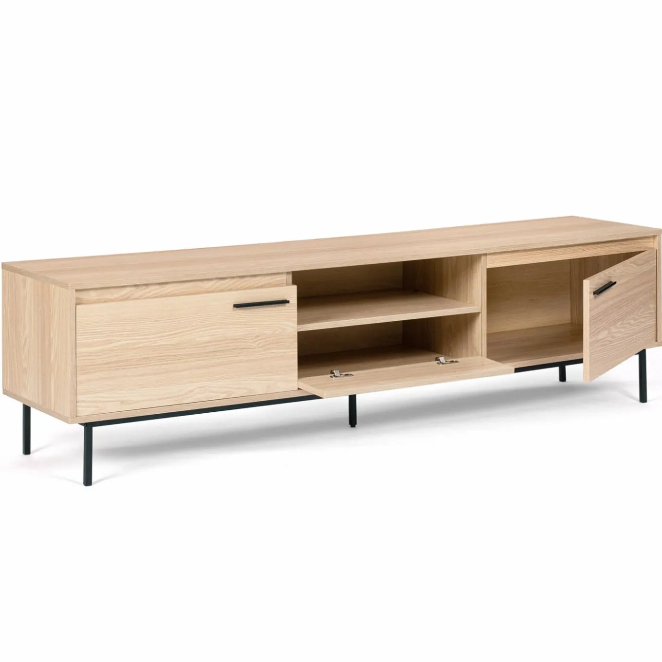 IDMarket Meuble télé contemporain bois et métal 180 cm avec rangements* Collection Design|Collection Contemporaine