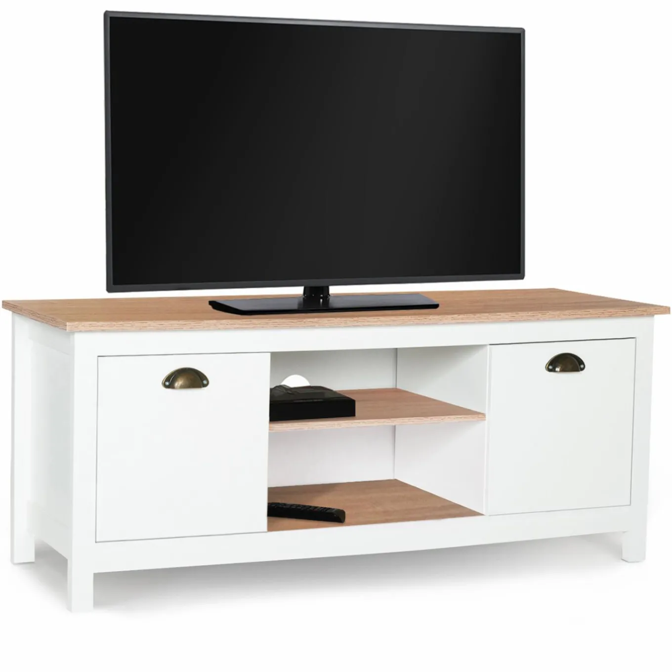 IDMarket Meuble télé design blanc 2 portes avec étagères* Meubles Blancs|Salon Complet