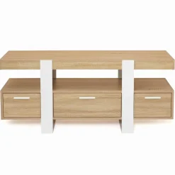 IDMarket Meuble télé design blanc et bois avec tiroirs* Meubles Tiroirs|Collection Design