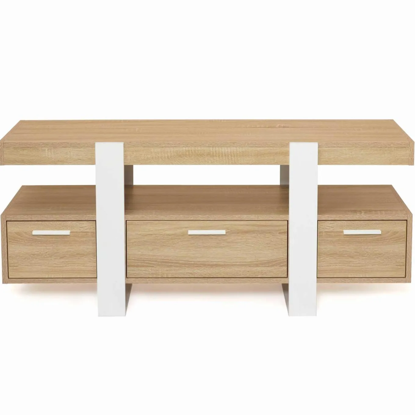 IDMarket Meuble télé design blanc et bois avec tiroirs* Meubles Tiroirs|Collection Design