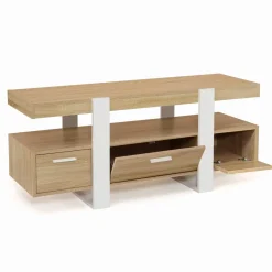IDMarket Meuble télé design blanc et bois avec tiroirs* Meubles Tiroirs|Collection Design