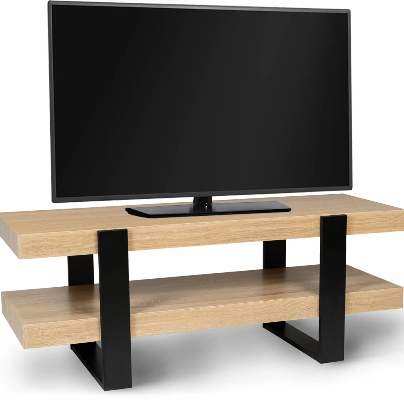 IDMarket Meuble télé design noir et bois avec double plateau* Collection Design|Collection Moderne