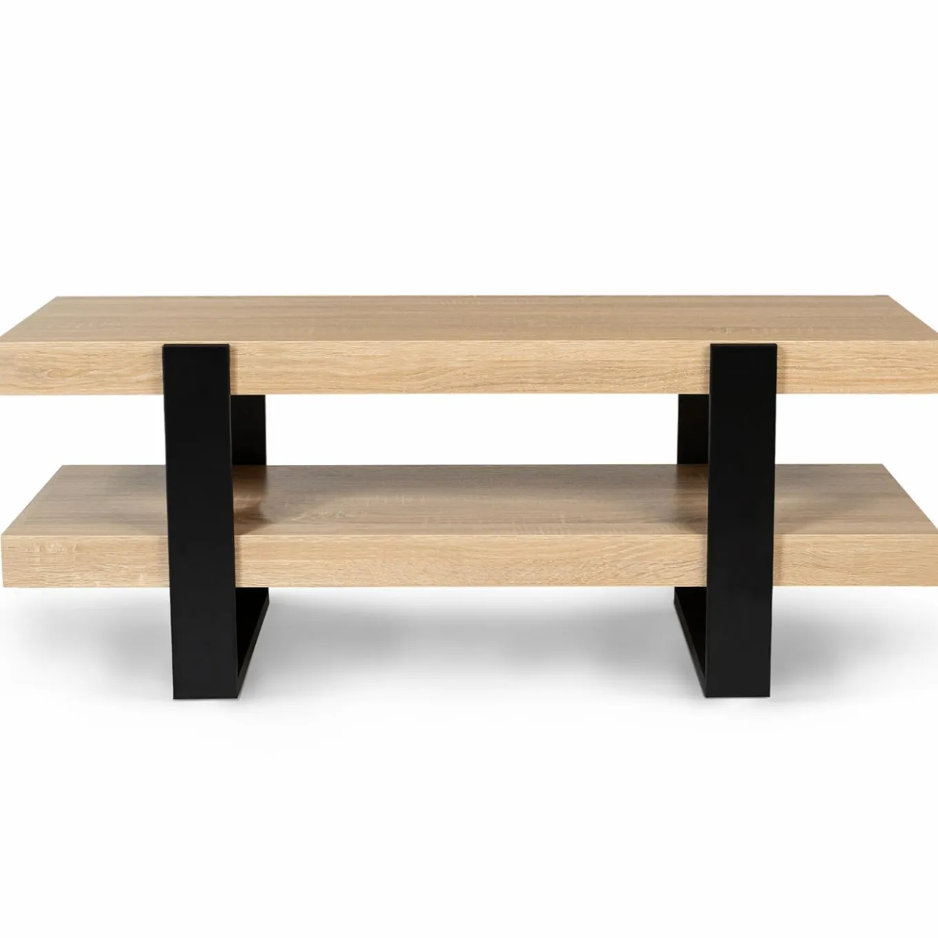IDMarket Meuble télé design noir et bois avec double plateau* Collection Design|Collection Moderne