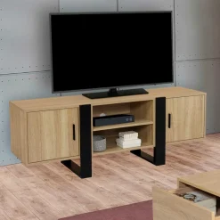 IDMarket Meuble télé design noir et bois avec 2 portes* Meubles En Bois|Collection Design