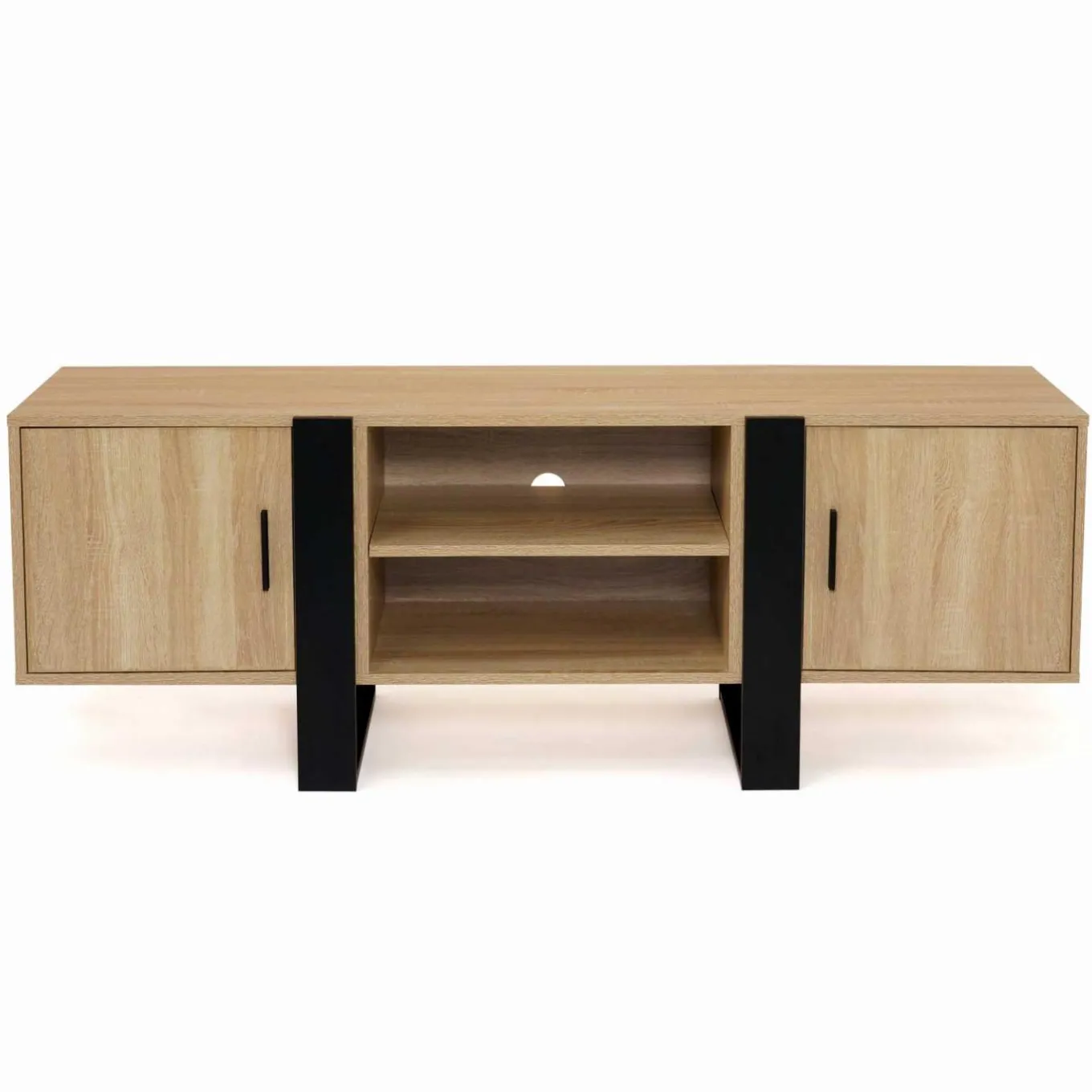 IDMarket Meuble télé design noir et bois avec 2 portes* Meubles En Bois|Collection Design