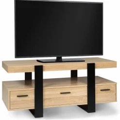 IDMarket Meuble télé design noir et bois avec rangement* Meubles Tiroirs|Meubles Bas
