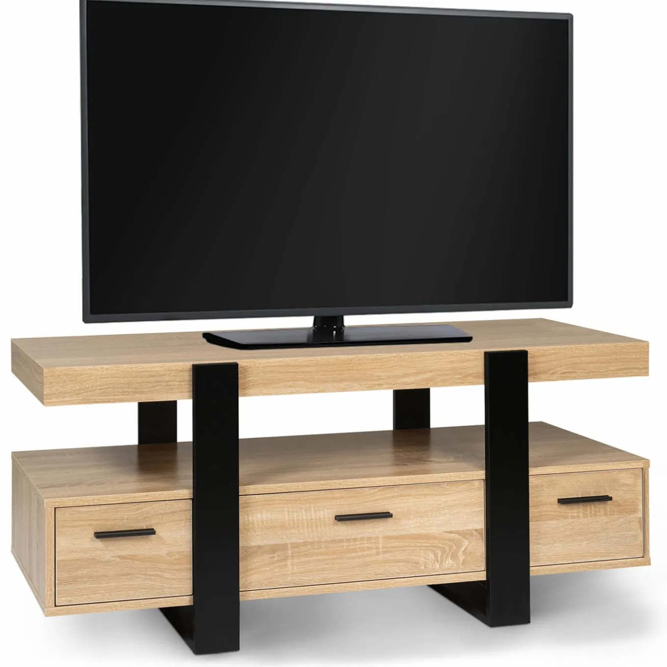 IDMarket Meuble télé design noir et bois avec rangement* Meubles Tiroirs|Meubles Bas