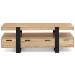 IDMarket Meuble télé noir et bois 140 cm avec 3 tiroirs* Meubles Tiroirs|Collection Design