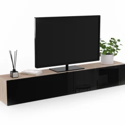 IDMarket Meuble télé suspendu noir et bois 180 cm* Collection Design|Collection Moderne
