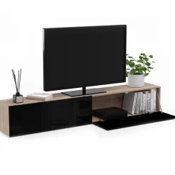IDMarket Meuble télé suspendu noir et bois 180 cm* Collection Design|Collection Moderne