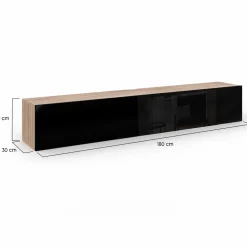 IDMarket Meuble télé suspendu noir et bois 180 cm* Collection Design|Collection Moderne