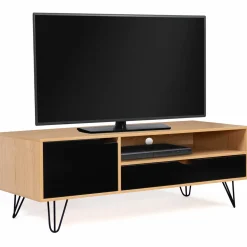 IDMarket Meuble télé vintage pieds épingles bois et noir* Meubles Tiroirs|Collection Vintage