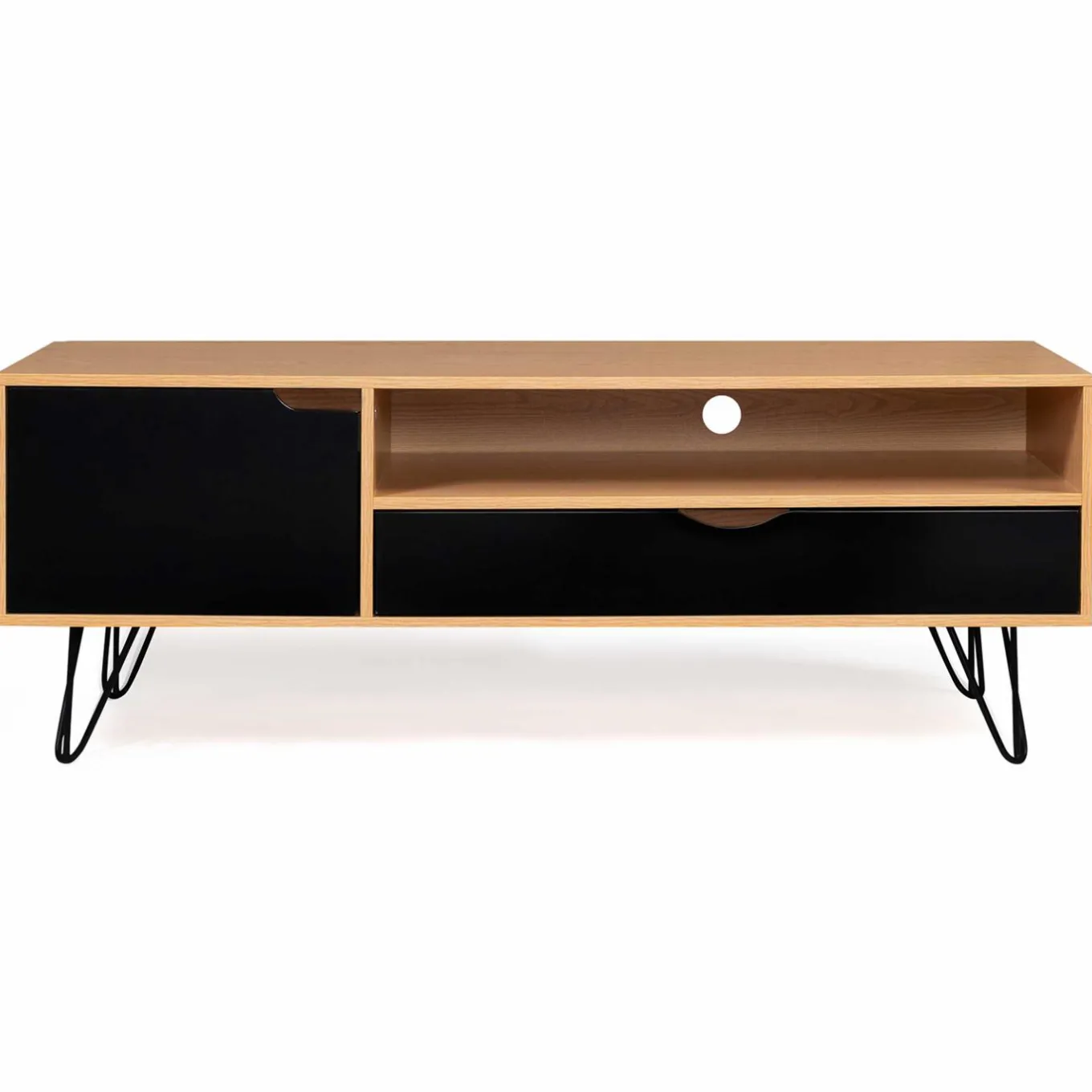 IDMarket Meuble télé vintage pieds épingles bois et noir* Meubles Tiroirs|Collection Vintage