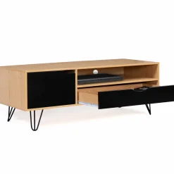 IDMarket Meuble télé vintage pieds épingles bois et noir* Meubles Tiroirs|Collection Vintage