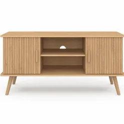 IDMarket Meuble TV 110 cm avec 2 portes effet lattes tasseau bois* Meubles Tv