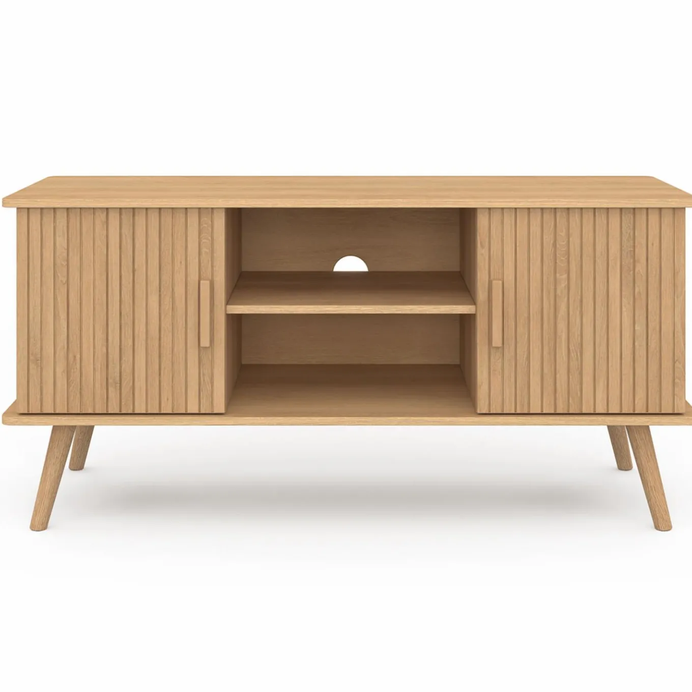 IDMarket Meuble TV 110 cm avec 2 portes effet lattes tasseau bois* Meubles Tv