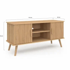 IDMarket Meuble TV 110 cm avec 2 portes effet lattes tasseau bois* Meubles Tv