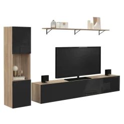 IDMarket Meuble TV 180 cm avec colonne et étagère* Meubles En Bois|Collection Design
