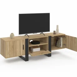IDMarket Meuble TV 160 cm bois et noir 3 portes* Meubles En Bois|Collection Design