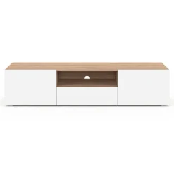 IDMarket Meuble TV 140 cm bois façon hêtre portes blanches* Meubles Tv|Salon Complet