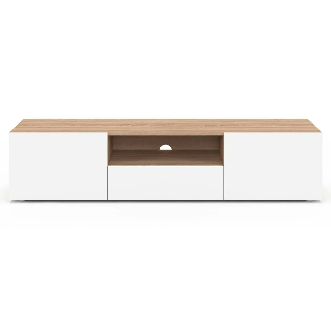 IDMarket Meuble TV 140 cm bois façon hêtre portes blanches* Meubles Tv|Salon Complet