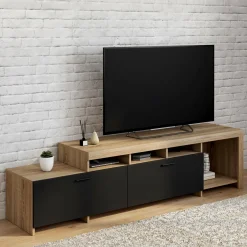 IDMarket Meuble tv 180 cm bois placards noirs* Collection Design|Meubles Tv